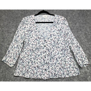 Sezane Womens Aure Top Blouse Floral Tiered Coastal Boho Printed White 38 US 6